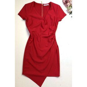 Bisou Bisou Michele Bombot Side Pleating V Neck Back Zip Cranberry Red Dress 8